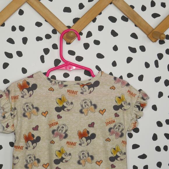 Disney Minnie Mouse Tan Ruffle Sleeve Toddler Graphic Top - Picture 4 of 7